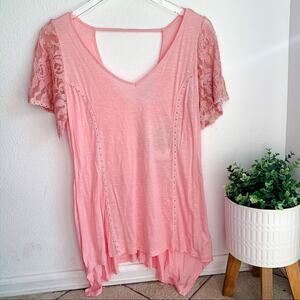 Coffee & Cake Light Pink Lace Beaded Detail Blouse Small